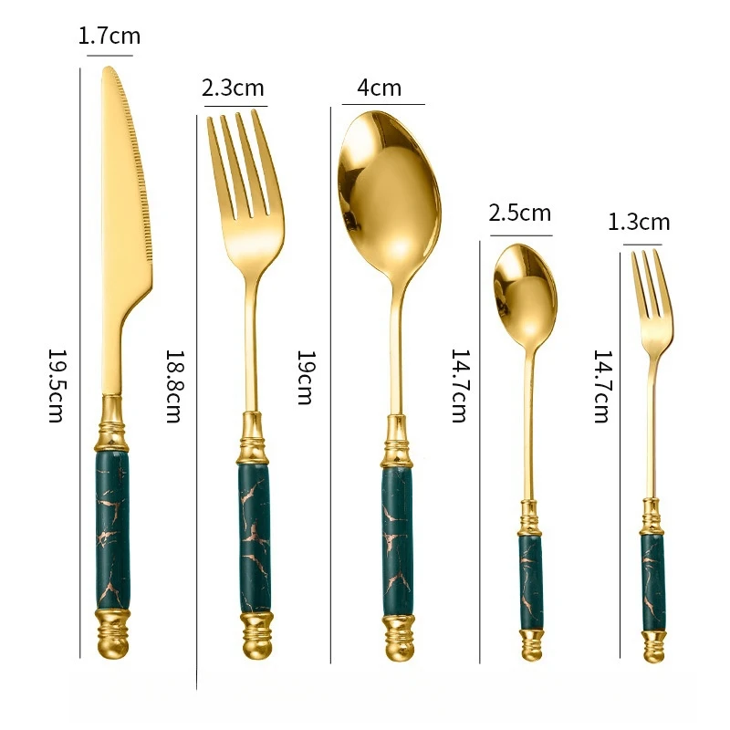 Stainless Steel Cutlery Set Knife Fork Spoon Ceramic Handle Knife Fork Spoon Marble Handle Dessert Spoon Luxury Tableware Set