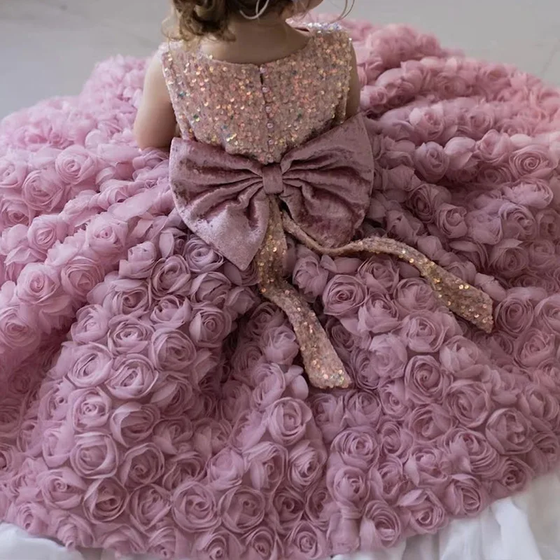 Neue grenz überschreitende Prinzessin Rose Fee Kinder Mädchen Kleid A-Linie Blumen mädchen Kleider Ballkleid O-Ausschnitt Hochzeits feier Ereignisse