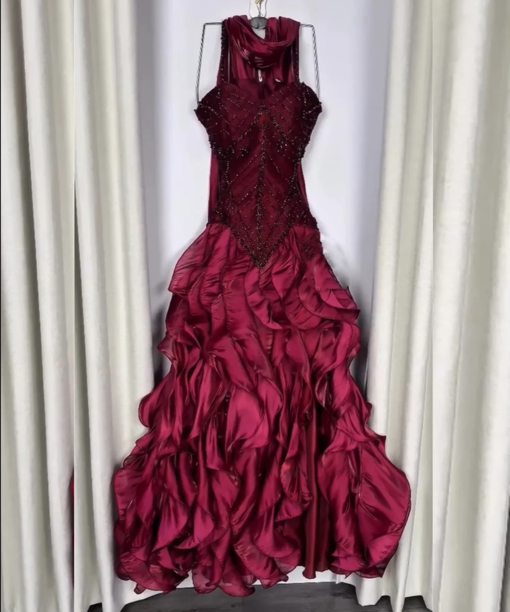 

Customized Sizes Available Pleat Sequined Pattern Ruffle A-line Strapless Long Evening Dresses Luxury 2025 Exquisite