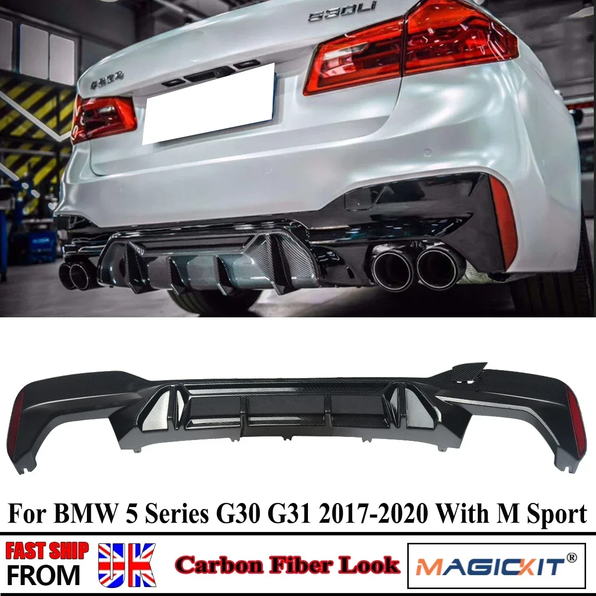 

MagicKit For BMW G30 G38 F90 M Sport 2017-2020 M5 Competition Style Rear Diffuser Carbon Look