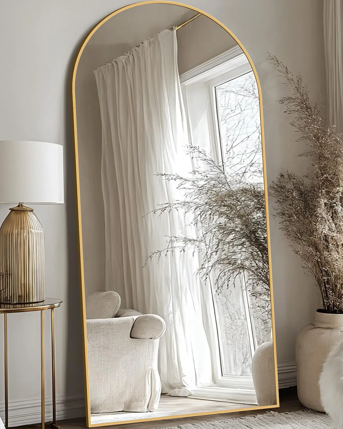Gewölbter, bodenstehender Ganzkörperspiegel, 68 x 26 freistehend, für Schlafzimmer, zum Aufhängen montierbar, großer Wandspiegel