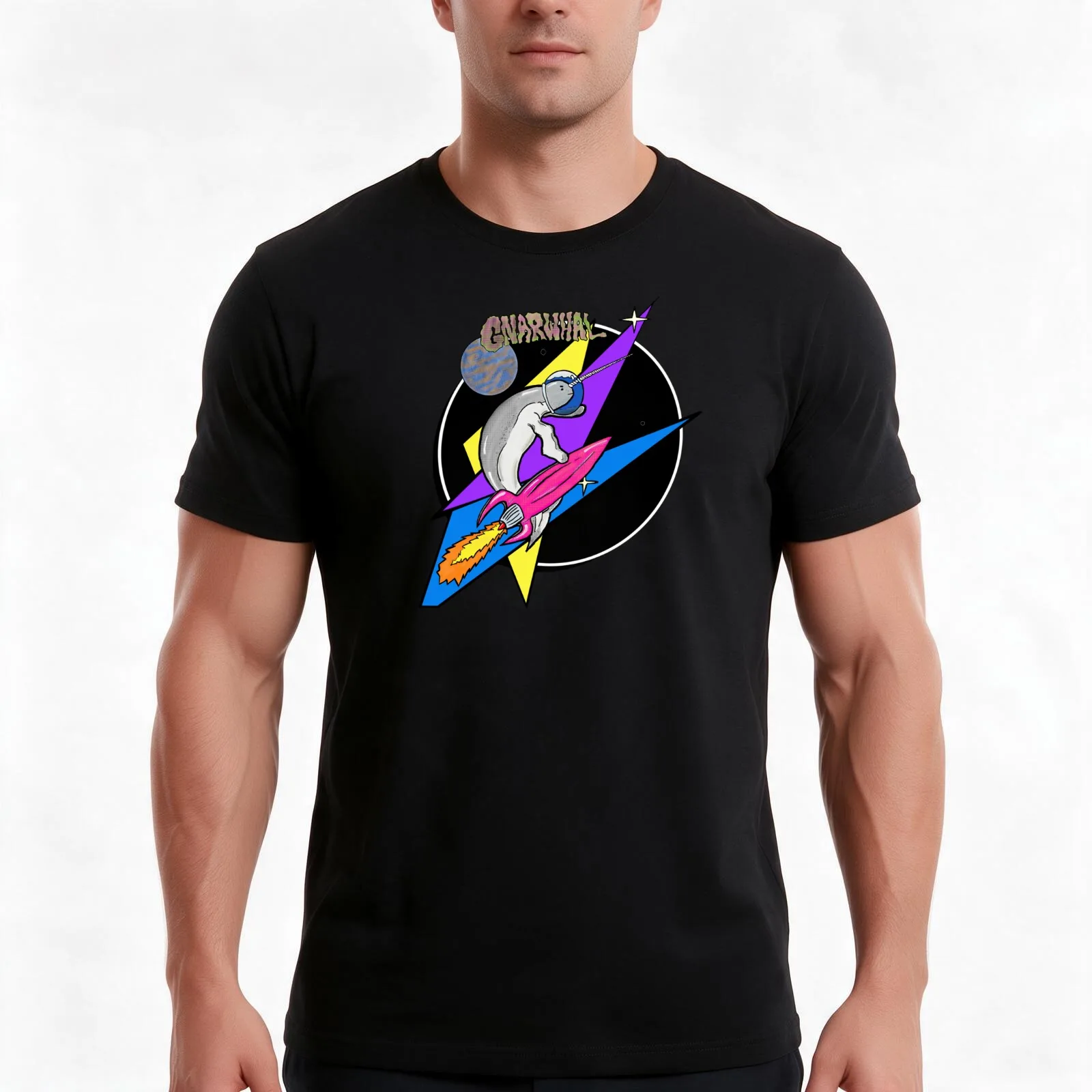 Gnarwhal rocket boarding to a planet near you! T-Shirt Summer Casual Cotton Tee Oversized Streetwear Tops Unisex Men Women