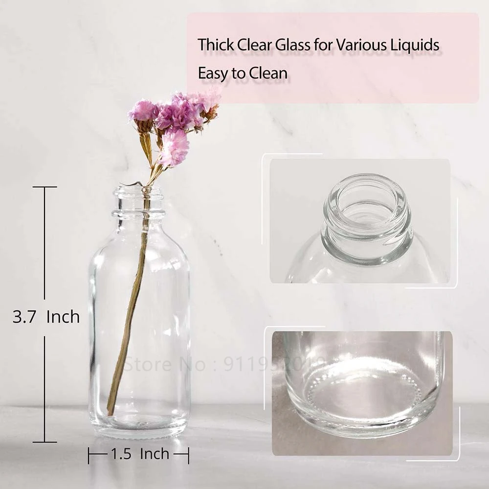 30/60ml Small Glass Bottles with Airtight Lids Clear Sample Boston Bottle/Vials/Containers for Juice Ginger Shots Potion Oils