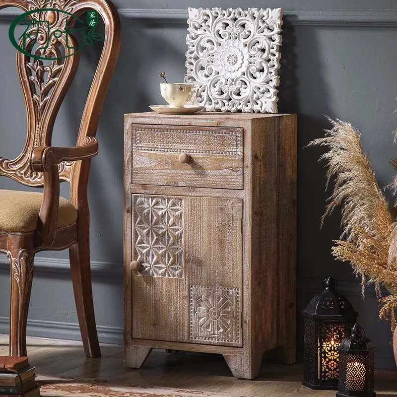 

Moroccan style solid wood carved locker, American rural single-door chest