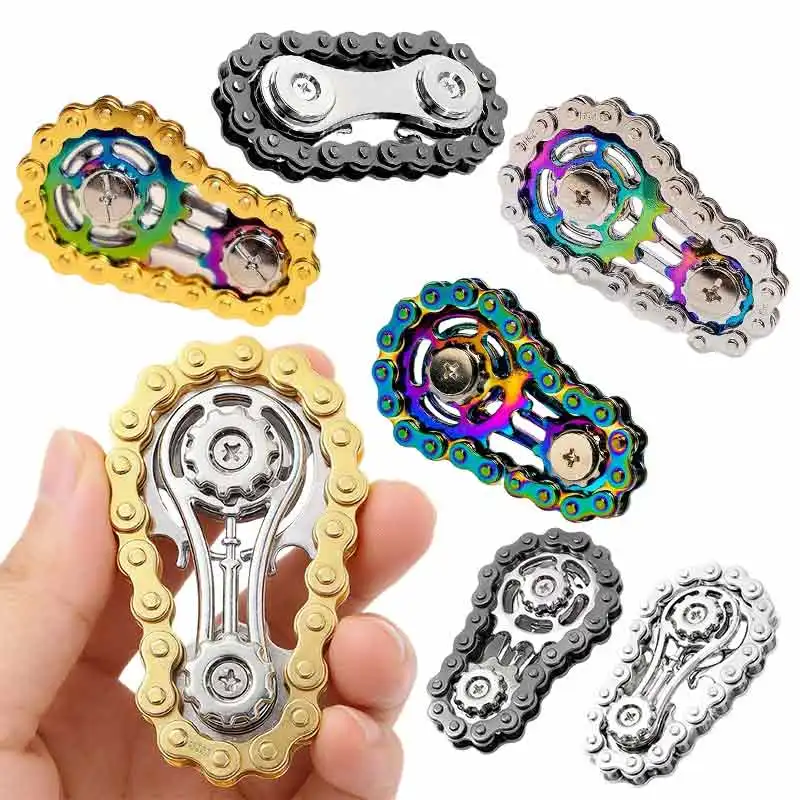 Kettenrad-Schwungrad Fingertip Gyro Metall-Fidget-Spinner Antistress Angstlösende Metall-Fahrradketten Entspannungsspielzeug für Erwachsene und Kinder