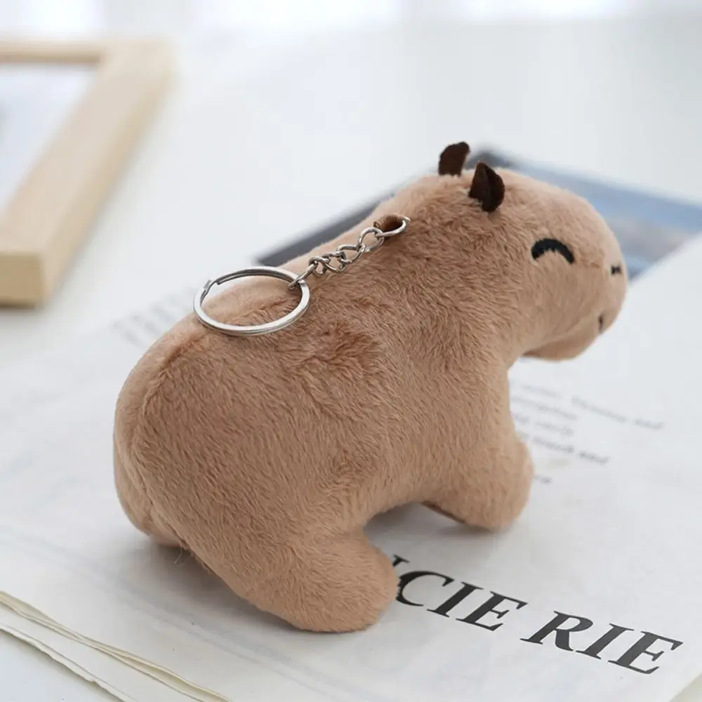 Reallilfe Capybara Capybara Plush Keychain Cartoon Khaki Stuffed Animals Keyring 12cm Kawaii Capybara Plush Keyring Small Gift