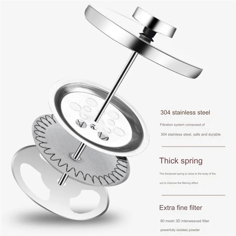 ABRB-Pusa francesa de vidrio perezoso, cafetera de prensa francesa, accesorios para cafetera de vidrio de acero inoxidable, 800Ml