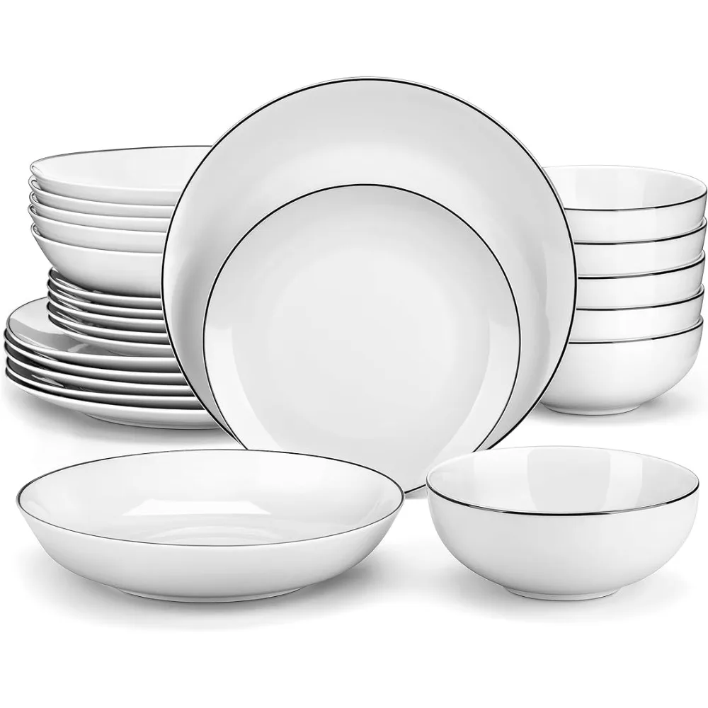 

Soup Dinner Dish 24-Piece Gourmet Porcelain Dinnerware Sets Ceramic Plates Dinner Set for 12 People Porcelain Plate Salad Silver