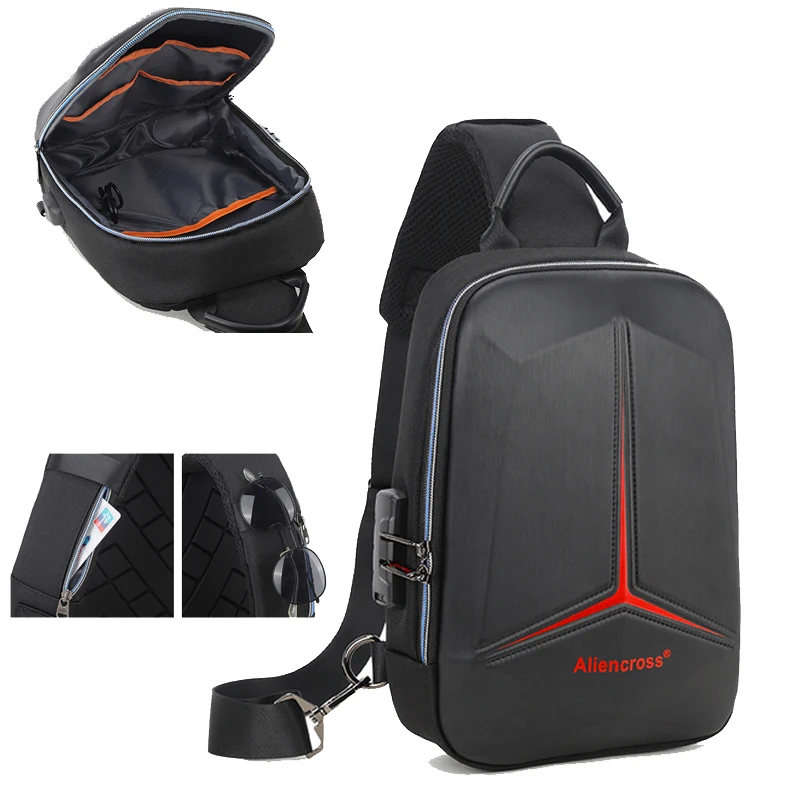 Men PVC Multifunction USB Shoulder Anti-theft Sports Cross Body Sling Gym Chest Bags Travel Messenger Pack Casual Pack for Male