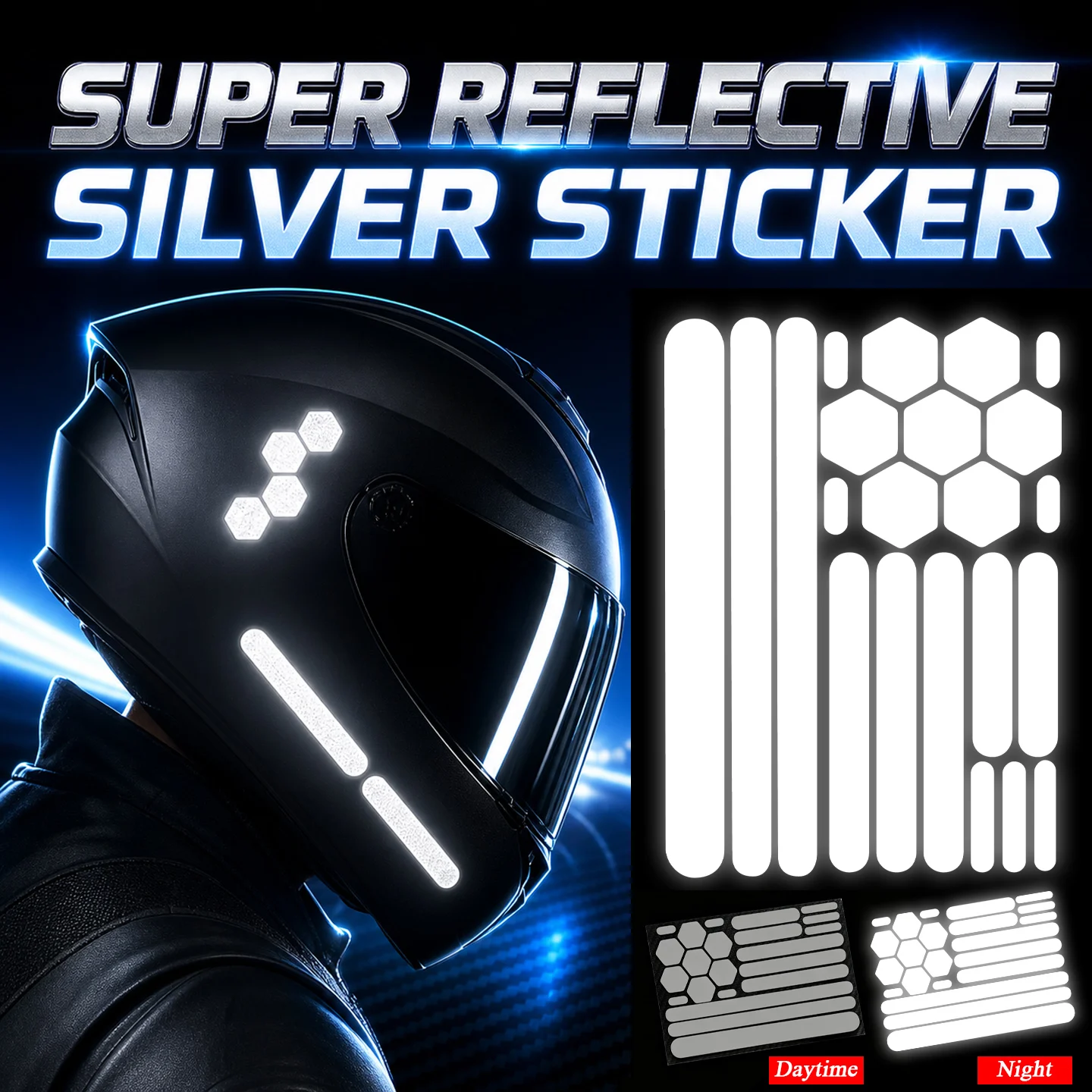 1 Set Super Reflective Silver Motorcycle Sticker Moto Scooter Bicycle Body Helmet Night Safety Driving Warning Decal Accessories