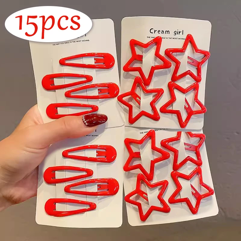 Y2K Red Lucky Stars Hair Clips Waterdrop-shaped Barrettes Girls\' Sweet Cool Pentagram Versatile Hairpin Korean Hair Accessories