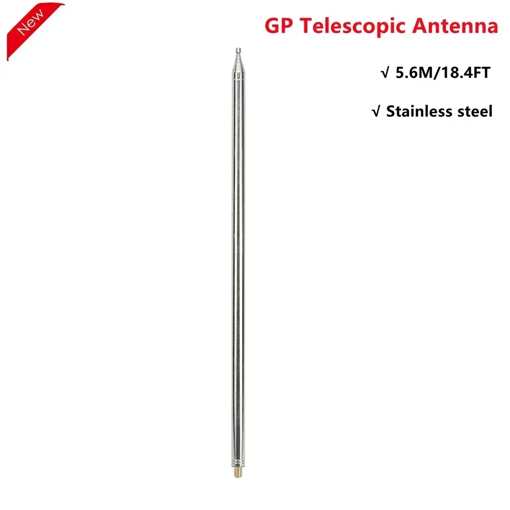 Antenne télescopique en acier inoxydable, filetage externe pour radios à ondes courtes bricolage, 5 6M 18 4FT GP M10