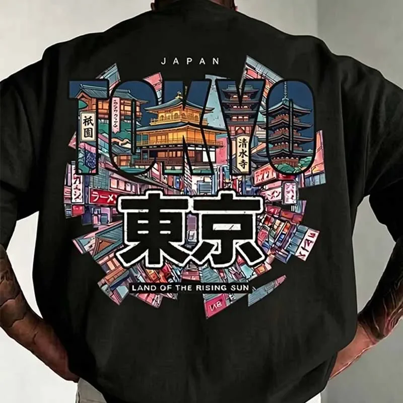 Summer Japan Tokyo Letter Print T-shirts for Men Casual Fashion Harajuku Streetwear Y2K Cotton Tops O-Neck Short Sleeve Tees