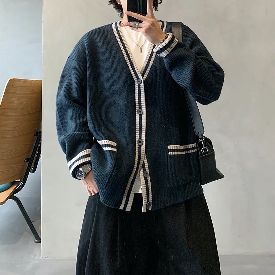 سترة كورية عتيقة للجنسين ملابس الشارع الشهير تحجب الألوان جودة عالية مريحة تناسب معطف غير رسمي تريكو عصري للرجال والنساء