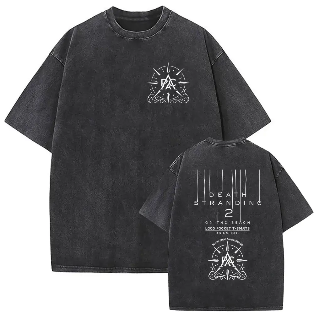 Vintage Washed Death Stranding 2 on The Beach Game Fans Print T Shirt Men's Women Clothing Fashion O-Neck Short Sleeve T-shirts
