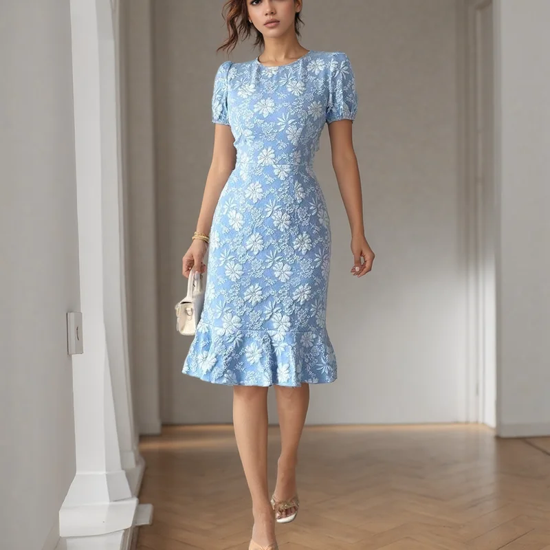 Vestido de verão elegante coreano moda lanterna manga curta vestido de festa ruched bodycon babados vestido de cocktail