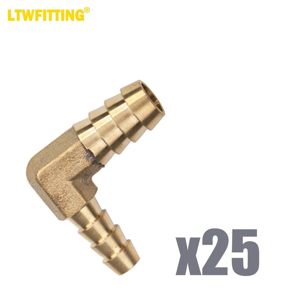 

LTWFITTING 90 Deg Reducing Elbow Brass Barb Fitting 3/8-Inch x1/4-Inch Hose ID Air/Water/Fuel/Oil/Inert Gases (Pack of 25)