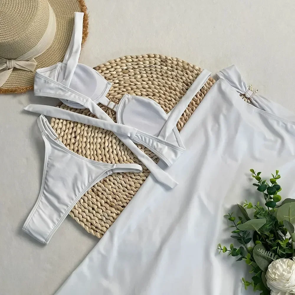 جديد ملابس السباحة للنساء ملابس السباحة 3 صور مجموعة بيكيني تنورة طويلة ملابس السباحة الإناث الاستحمام الصيف الشاطئ ثوب السباحة بحر Biquini