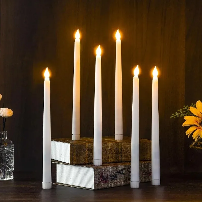 Светодиодные беспламенные остроконечные свечи, 3D конусные свечи с длинным полюсом, электронные чайные свечи на батарейках, декор для свадебной рождественской вечеринки