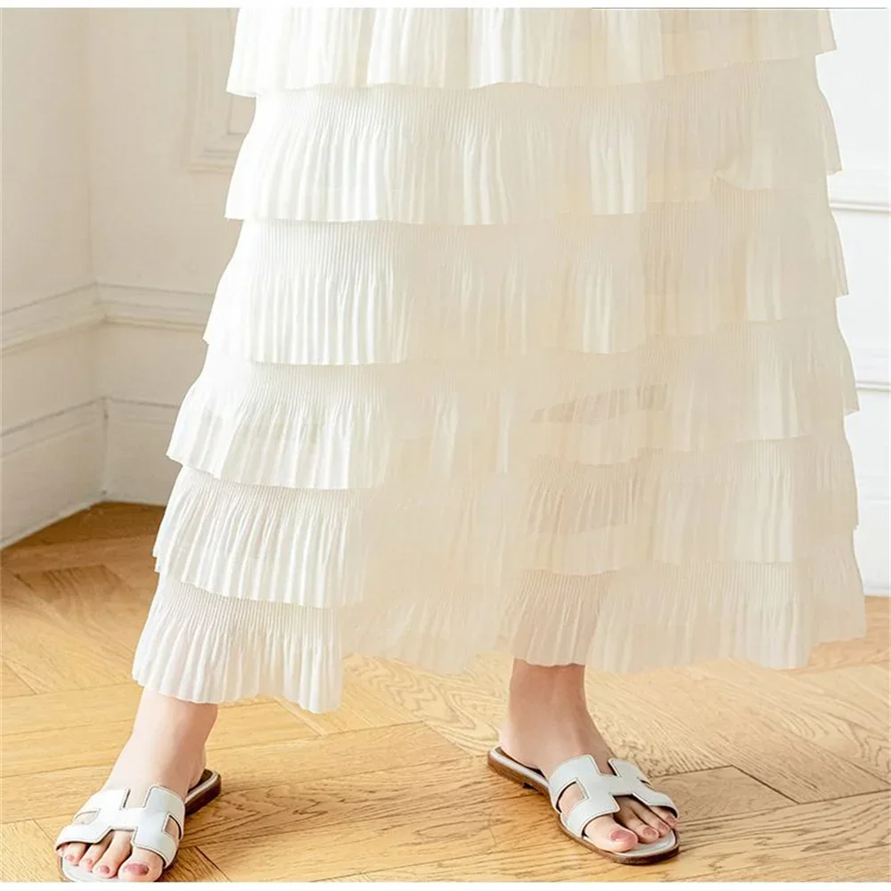 Women's Slimming Midi-length Skirt Elastic High Waist Chiffon Patchwork Layered Cake Skirt A-line Mini Skirt Oversized Skirts
