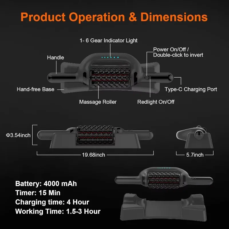 360 Bidirectional Rotation Percussive Rolling Massager Infrared & Red Light Physiotherapy Full Body Massage