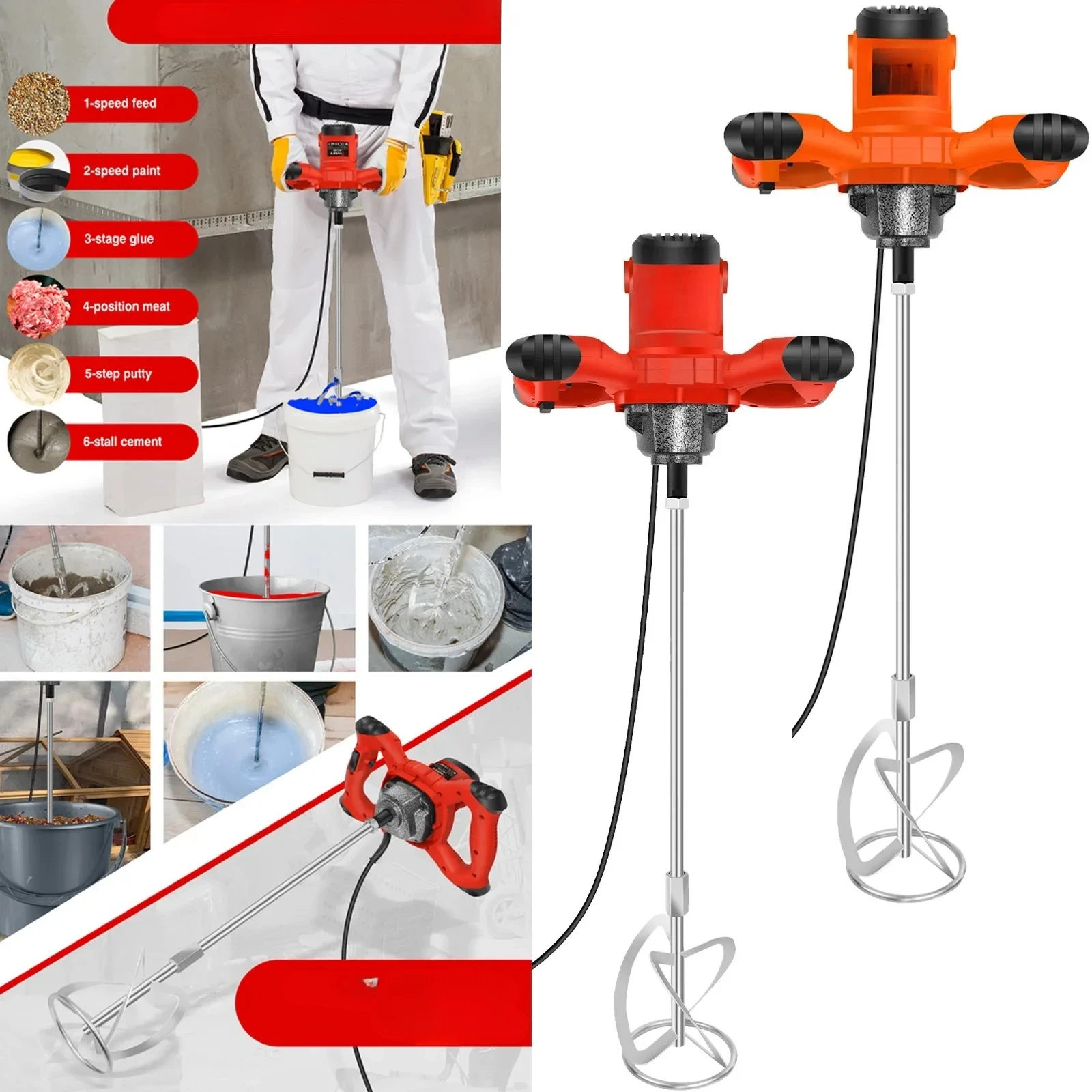 

Customizable Handheld Concrete Mixer Machine Paddle Mixer Adjustable 6 Speed Stirrer Electric Mix Stirring Tool