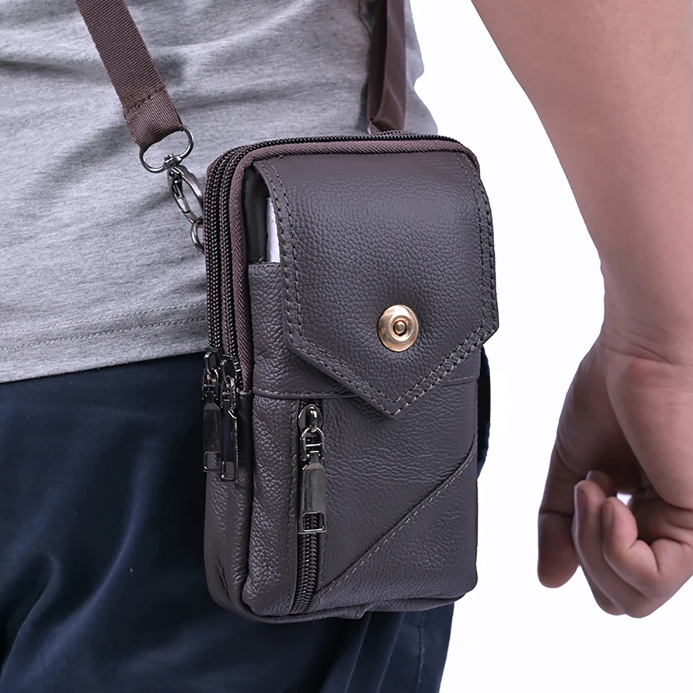 

Men Simple Shoulder Bag Waterproof Leather Vintage Waist Pouch Lightweight Phone Purse Male Travel Outdoor Bag