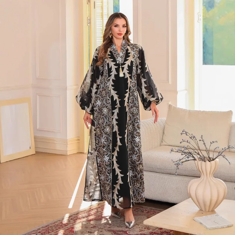Eid Muslim Dress Women Beading Abaya Mesh Embroidery Split Morocco Party Dress Kaftan Arab Long Robe Vestidos Largos Dubai 2026