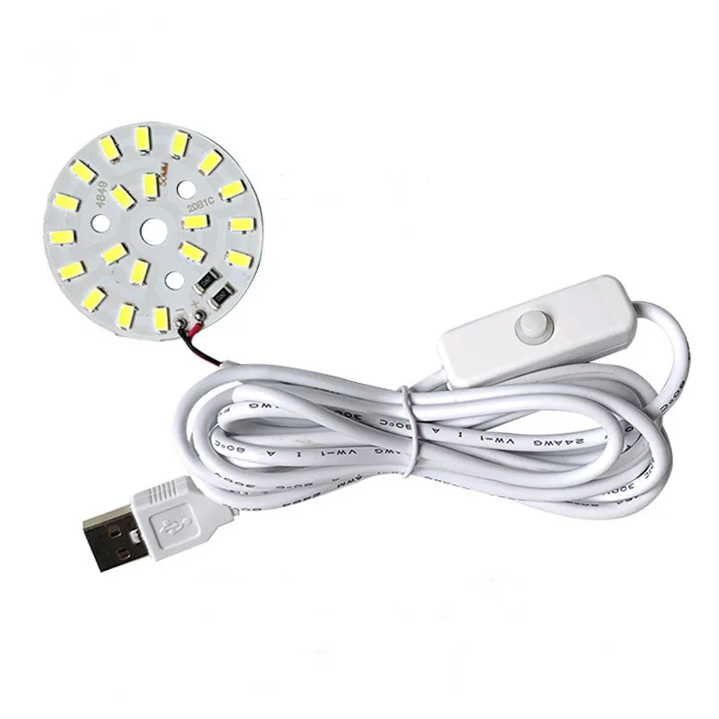 5W 10W LED Round with Switch Wire Night Light USB Computer Patch Panel Light for Wilderness Camping Student Hostel