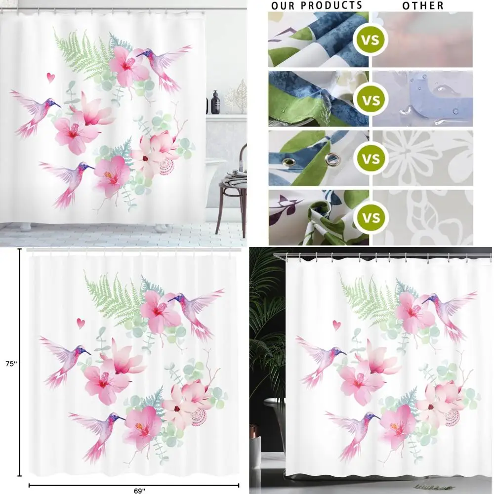 

tropical summer avian shower curtain: exotic hummingbirds & wild nature bathroom decor