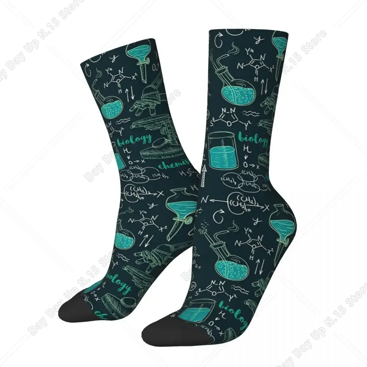 Seamless Old Chemistry Laboratory With Microscope, Tubes And Formulas Socks Sweat Absorbing Stockings All Season Long Socks