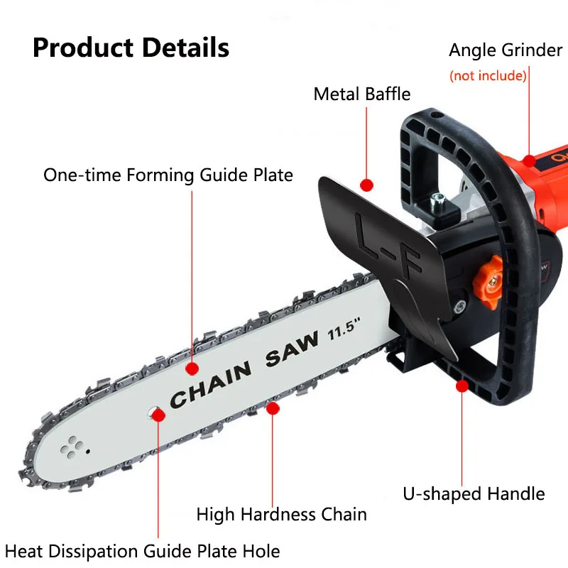 

11.5 inch Electric Chainsaw Bracket Fit 100 125 150 Electric Angle Grinder Woodworking Logging Saw Adjustable Tension Power Tool