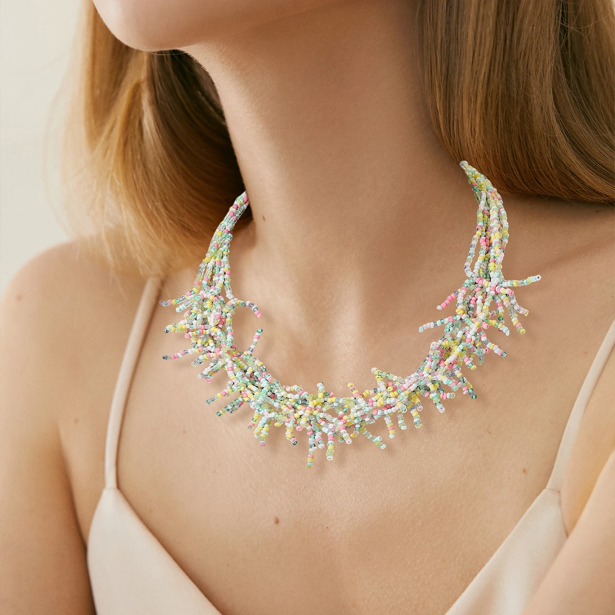 

Bohemia Colorful Beads Coral Necklace Simple Fashion Women Multilayer Handmade Beaded Necklaces Vacation Sea Beach Jewelry