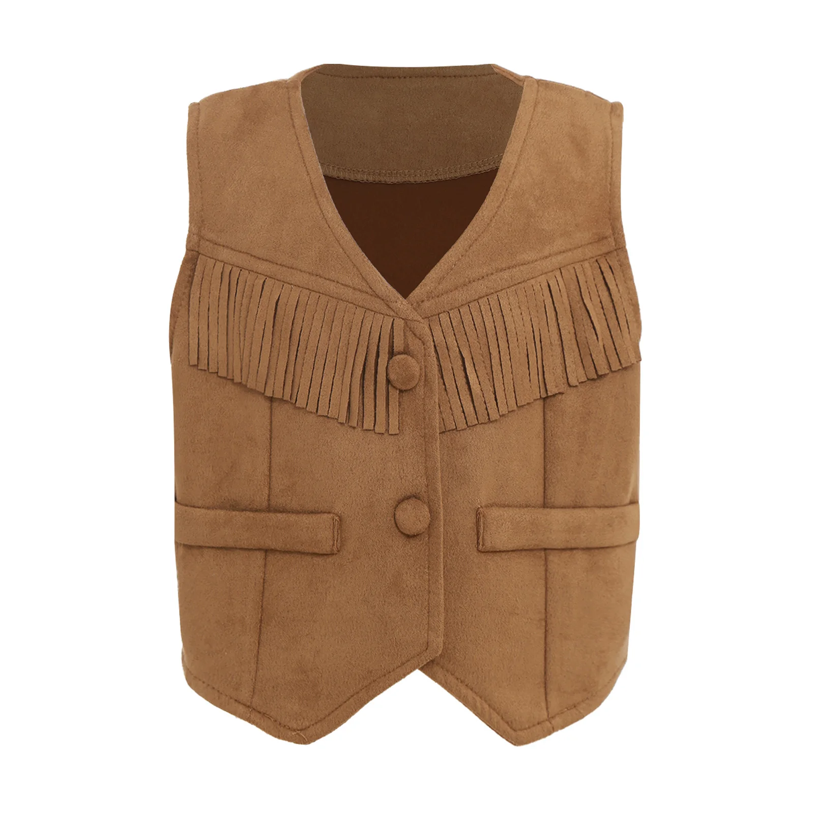 

Boys Girls Western Cowboy Cowgirl Vest Waistcoat Vintage Faux Suede Leather Fringe Tops Halloween Theme Party Cosplay Costume