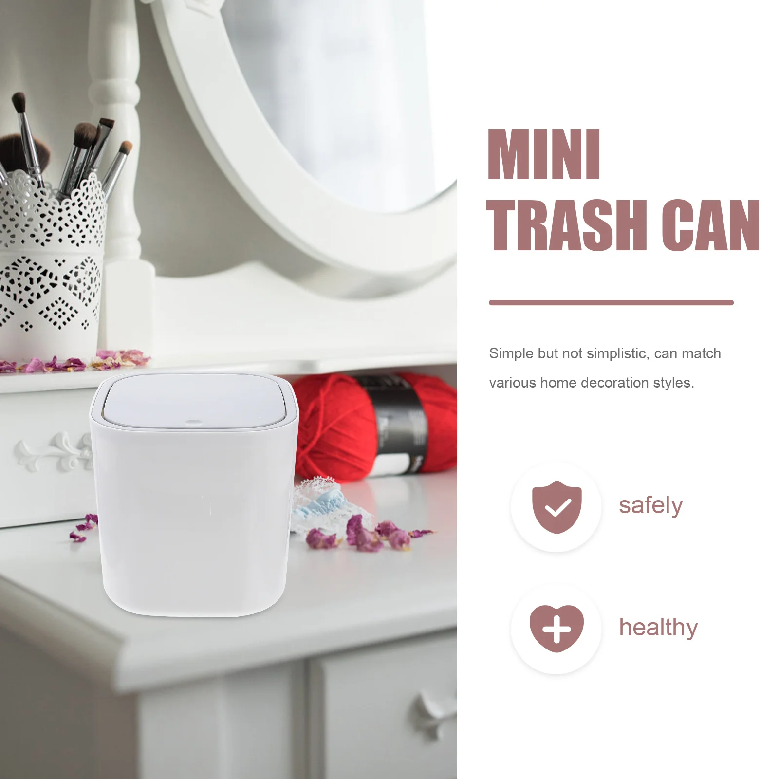 

1pc Square Press Top Trash Can Mini Garbage Bin For Office Bathroom Desktop Simple Design Rubbish Container Multi-Function