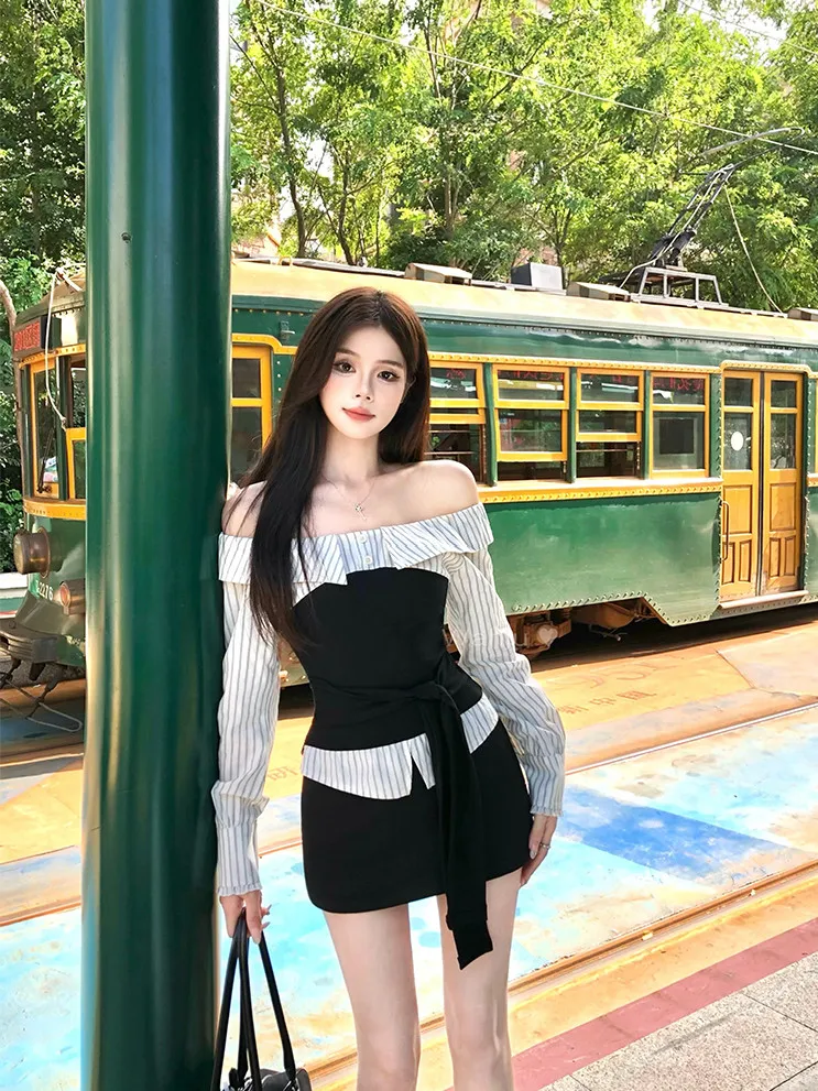 Women Striped Blouses and Shirts Elegant Vintage Japanese Preppy Style Y2k Gyaru Oversize Blouse Long Sleeve Shirt 2026