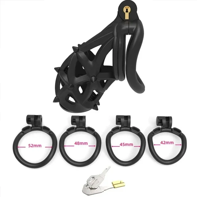 Male Chastity Restraint with Double Headed Soft Spikes Breathable BDSM Adult Play4 Size Cock Ring Penis Sex Toy Bondage Slave