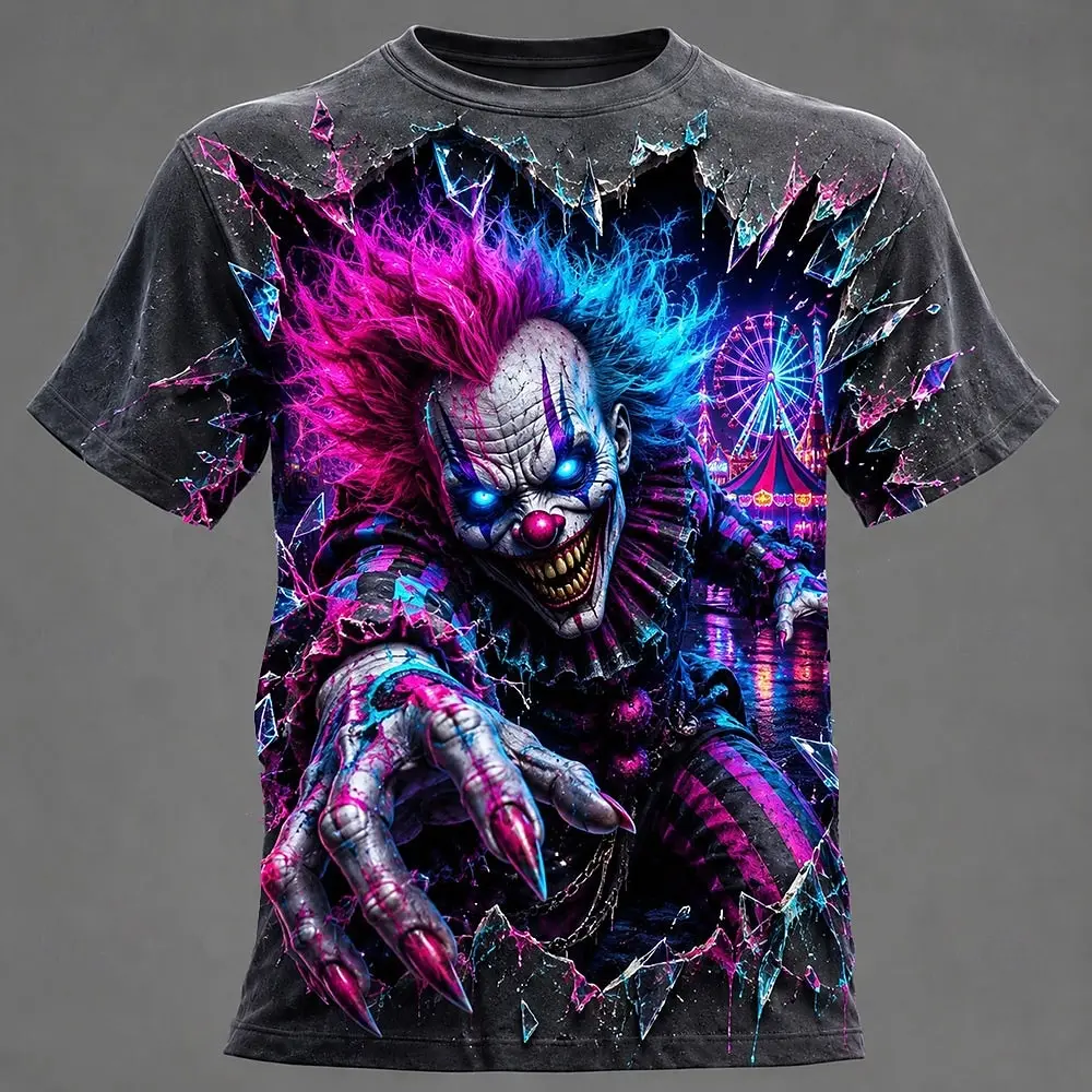 Halloween New Men's Terrifying Graphics T-Shirt Short Sleeve T shirt Halloween party costumes Crew Neck Shirt Horror Streetwear