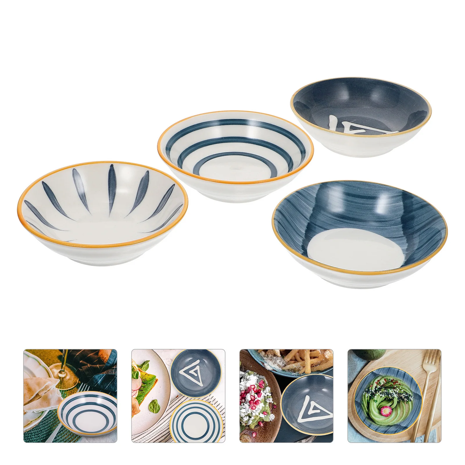 

4Pcs Ceramic Sauce Dishes Assorted Color Japanese Style Condiment Plates Safe Healthy Family Restaurant Use