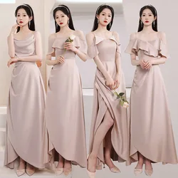 4 Styles Solid Color Bridesmaid Dress Women's Elegant Ruffles Off The Shoulder Gown Slit Petal A-Line Hem Wedding Party Vestido