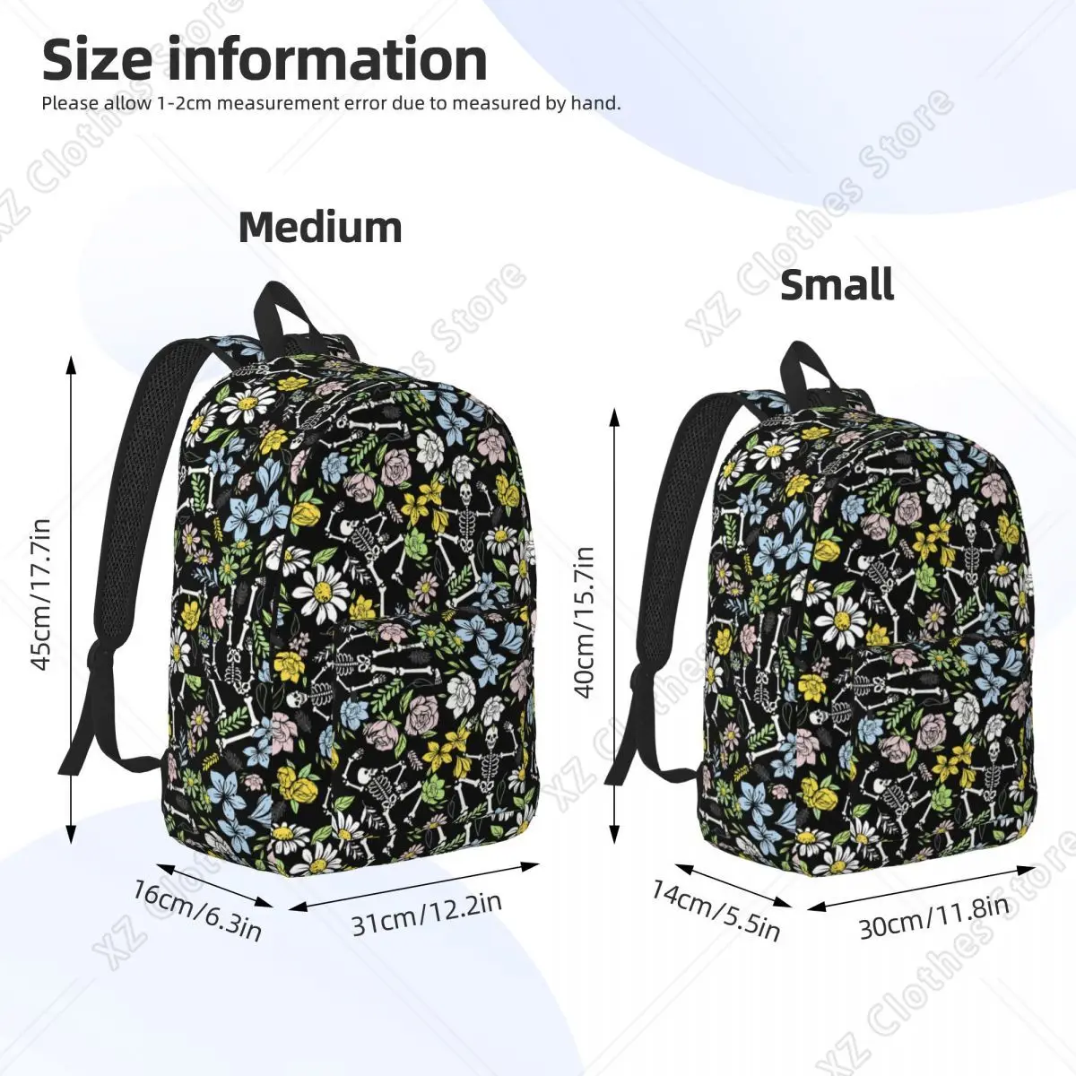 Dancing Skeletons Floral Backpack Daypack Large Capacity Kids BookBag School Bag Shoulder Bags for Men Women