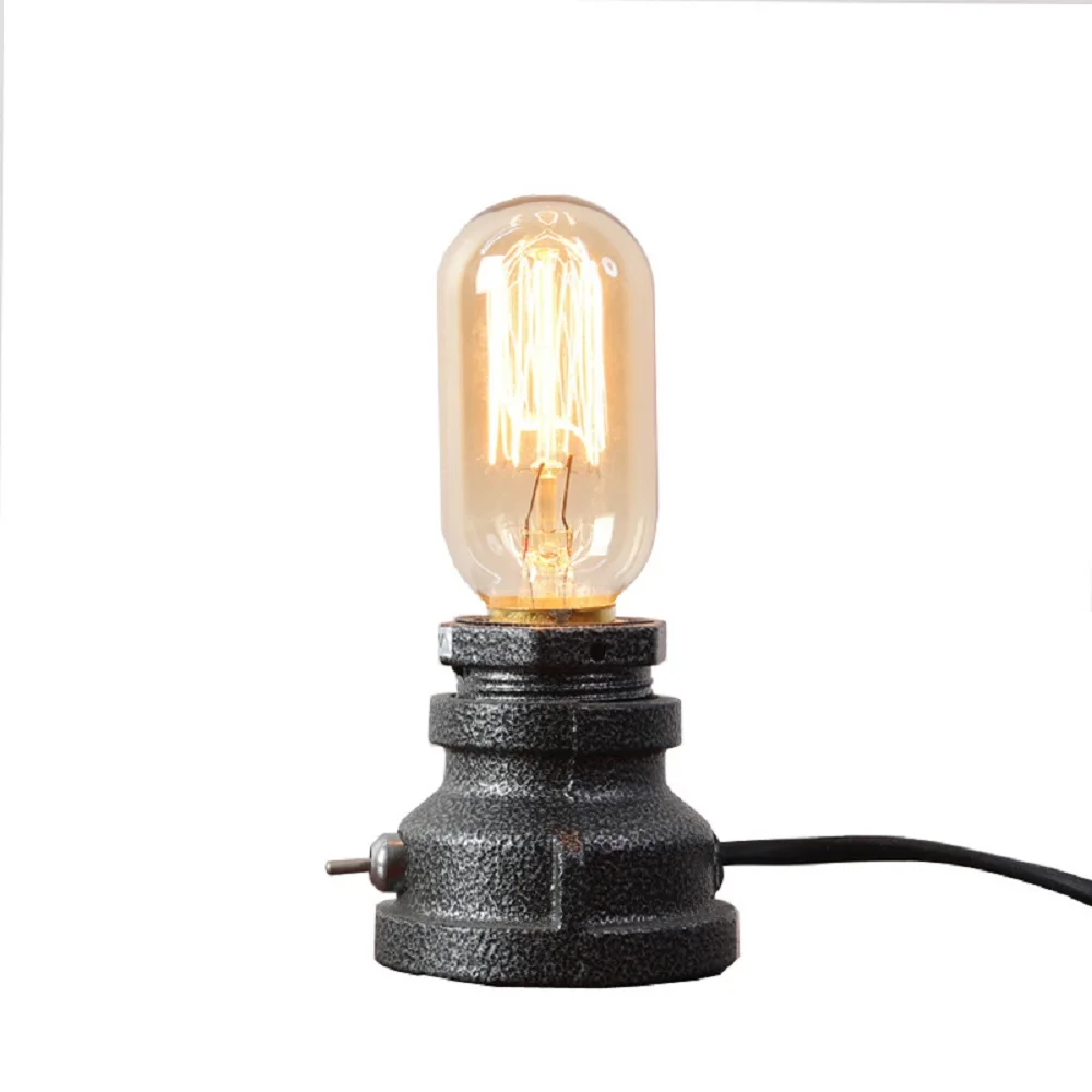 E27 Bulb Vintage Table Lamp Loft Steam Punk Water Pipe Antique Desk Lamp Industrial Metal Lamp for Living Room Book Room Black