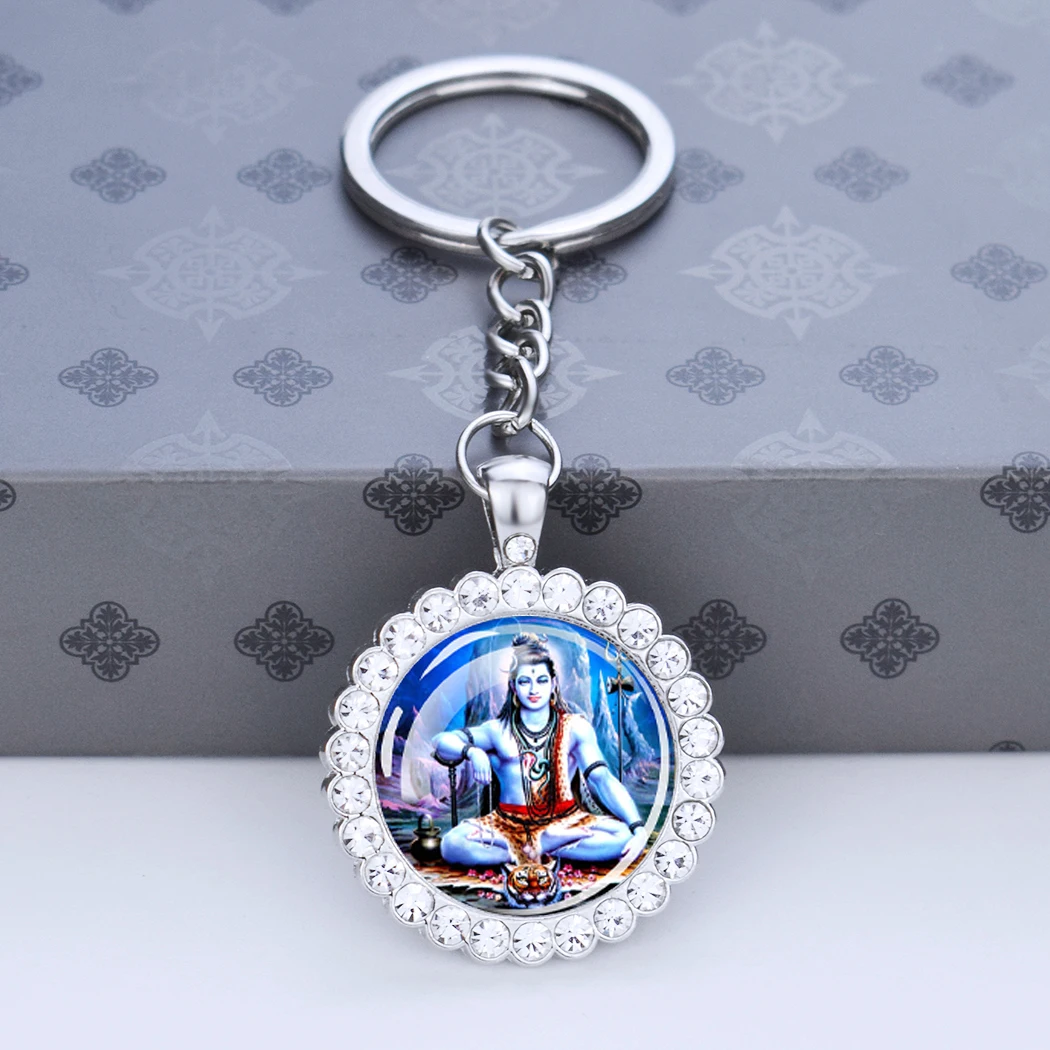 Hindoeïsme God Sleutelhanger Ganesha Durga Vishnu Kashmi Shiva Amulet Strass Hanger Glas Cabochon Sleutelhangers Sleutelhanger Sieraden Gift