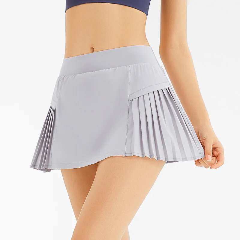 

Summer Women Tennis Pleated Skirt With Inner Lining High Waist Double Layer Design Sport Sexy Fitness Yoga Dancing Shorts