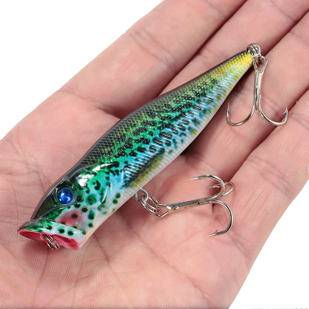 4PCS 9.5cm/12g Topwater Popper Lure with Double Hooks 3D Eyes Floating Wobbler Bait ABS Colorful Surface Popper Bait