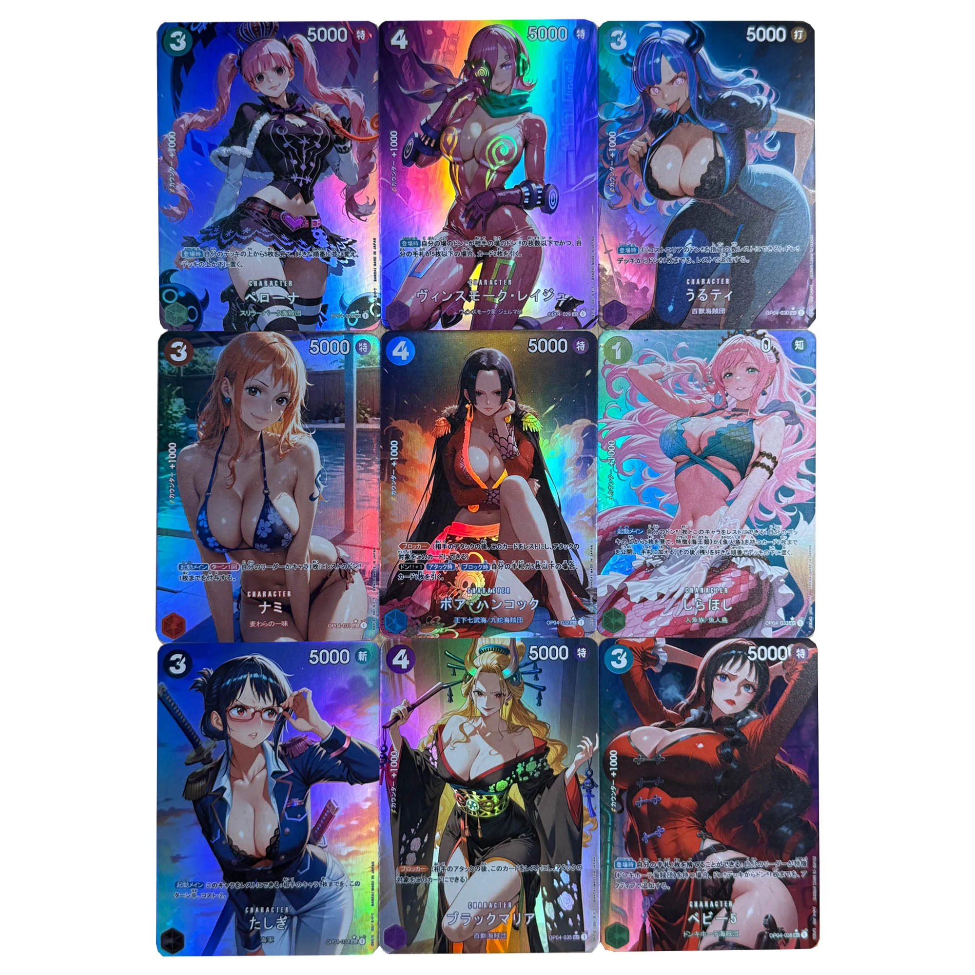 

9Pcs/set Diy Self Made One Piece Shirahoshi Perona Collection Card Refraction Color Flash Opcg Nami Hancock Anime Card Gift Toy