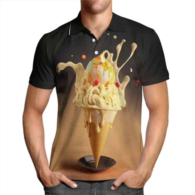 أحدث الآيس كريم ثلاثية الأبعاد مطبوعة الصيف قصيرة الأكمام الرجال النساء بولو تي شيرت موضة عادية Harajuku قميص كول بلوزات عالية الجودة #3