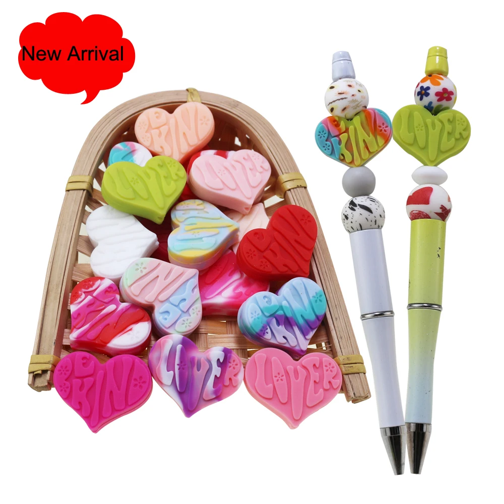 

2024 New 50 Pcs Food Grade Valentine Day Gift Silicone Heart Beads For Pens Bracelet Jewelry Making DIY Bracelet Accessory