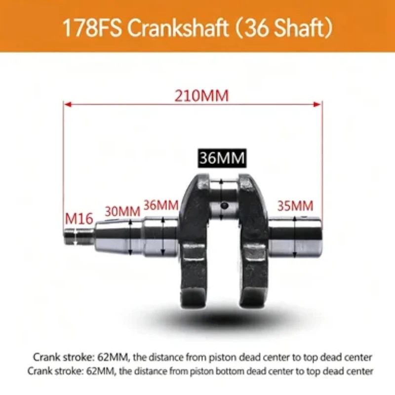 Reduction Reversing Crankshaft Assembly, Diesel Engine Spare Parts, Fit 178FS 180FS 186FS 188F 192FS 195FS