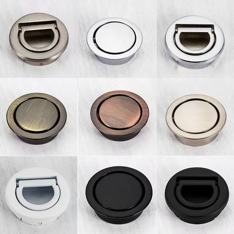 Tatami round bouncing pull handle embedded with invisible rotating built-in concealed drawer cabinet door exposed handle